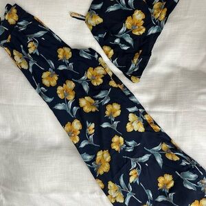 Flowy pants and top set, toes at the back with Yellow and Aqua Floral Accents